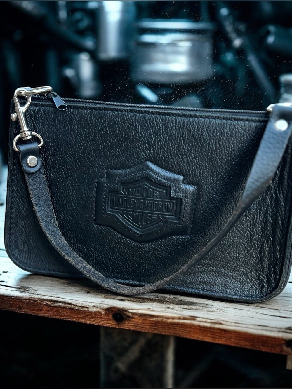 Vintage Harley-Davidson Black Pebbled Leather Purse